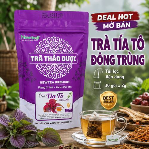 Trà Tía Tô Đông Trùng Thảo Dược Cao Cấp Newtea, Trà Túi Lọc Tiện Dụng, Gói 30 Túi Lọc x 2g