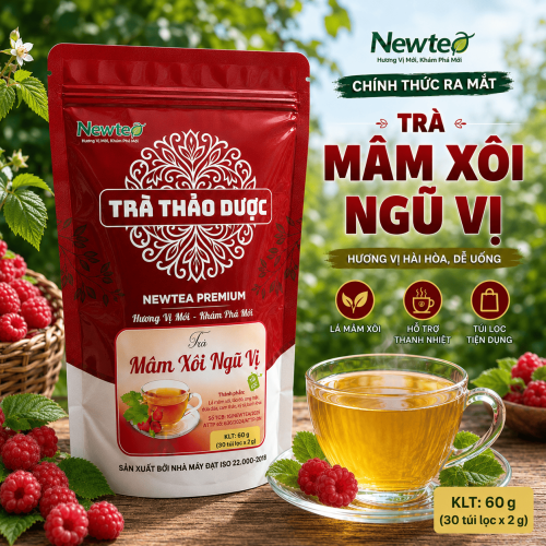 Trà Mâm Xôi Ngũ Vị Thảo Dược Cao Cấp Newtea 60g (30 Túi Lọc x 2g) - Trà Thảo Mộc, Vị Thanh Mát, Túi Lọc Tiện Lợi
