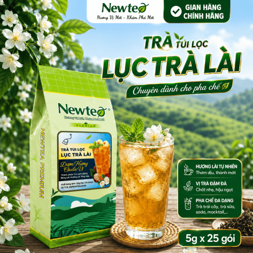 LỤC TRÀ LÀI TÚI LỌC Newtea Cao Cấp 125g (25 gói) - Chuyên Dùng Pha Chế, Pha Trà Chanh, Lục Trà Trái Cây, Lục Trà Sữa