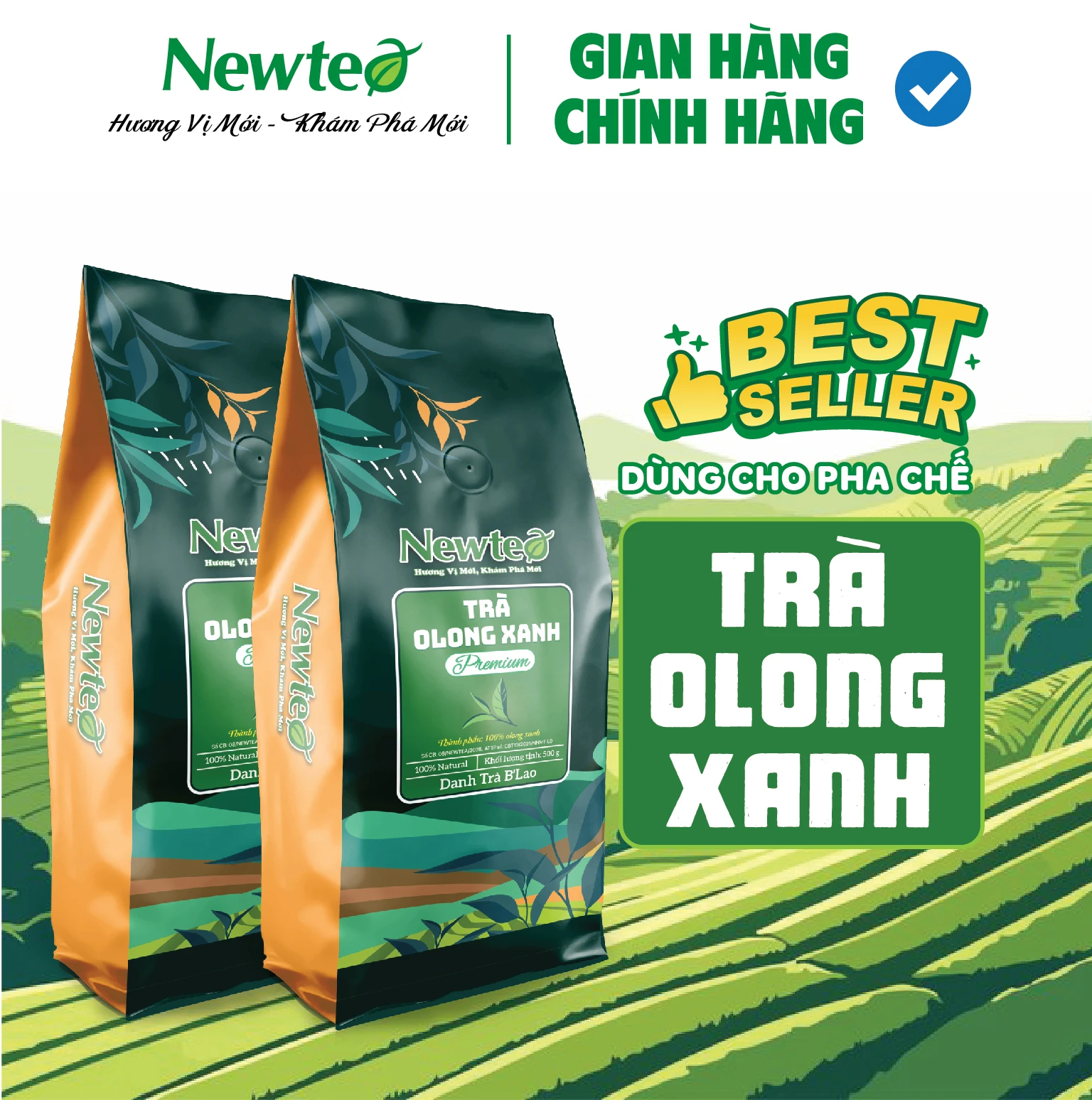 Combo 2 Gói Trà Olong Xanh Cao Cấp Newtea 1000g - Pha Olong Long Nhãn, Olong Sữa