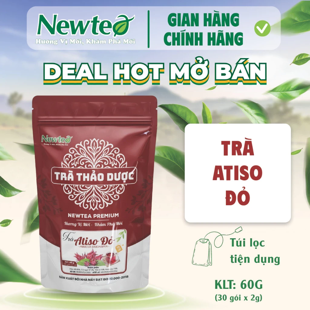 Trà Atiso Đỏ Thảo Dược Cao Cấp Newtea, Trà Túi Lọc Tiện Dụng, Gói 30 Túi Lọc x 2g