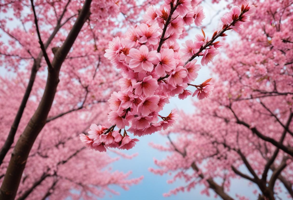 Beautiful cherry blossoms in spring signifying Tet holiday in Vietnam.
