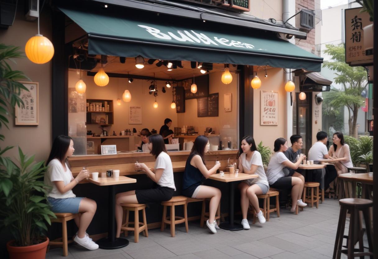Cozy atmosphere in a coffee shop with bubble tea and jazz music, emphasizing the appeal of bubble tea.