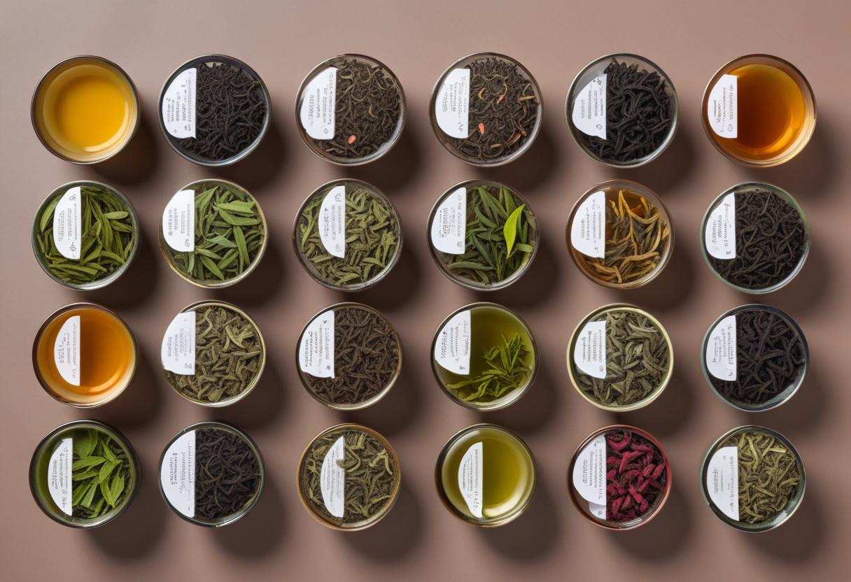 Traditional teas like green tea and black tea, showcasing health benefits through illustrations.