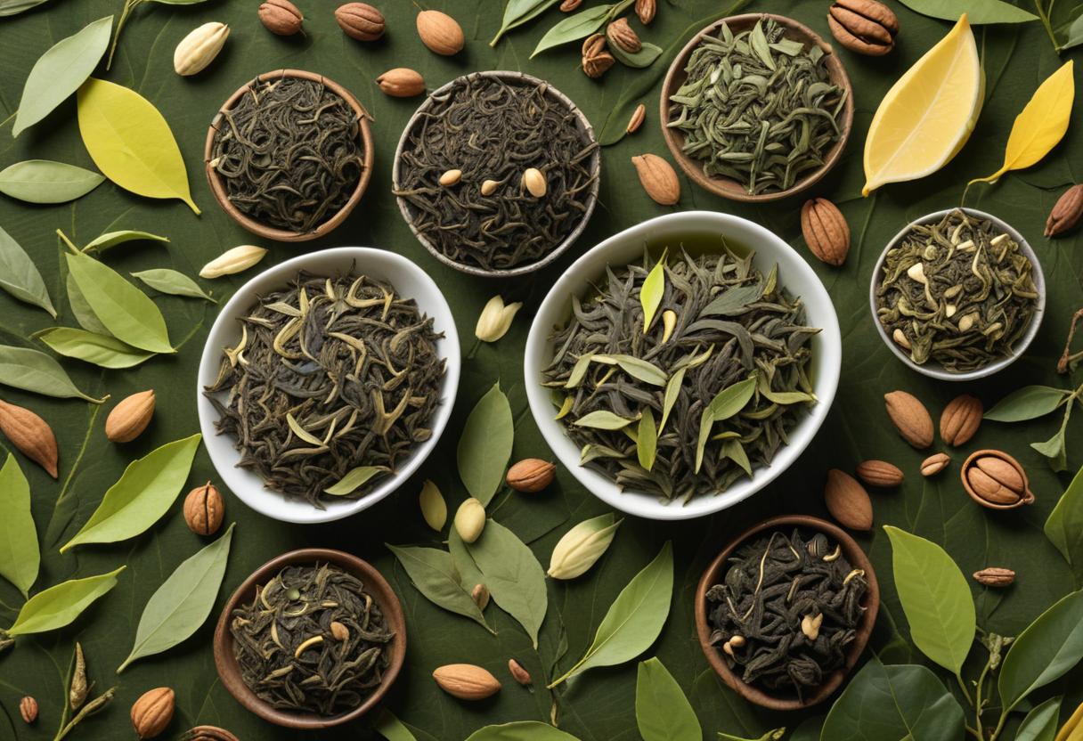 Healthy green tea leaves with fruits, emphasizing health benefits.