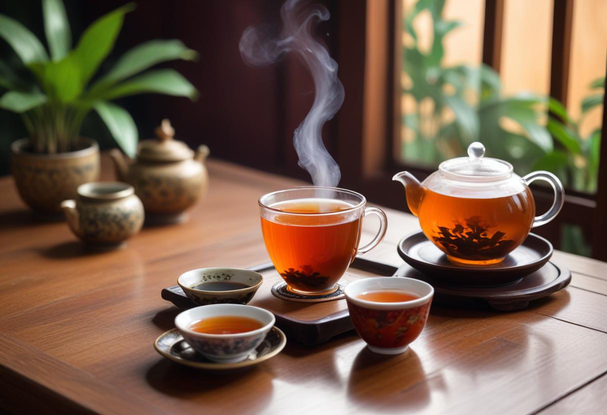 A steaming cup of Thai Nguyen tea - traditional Vietnamese tea culture