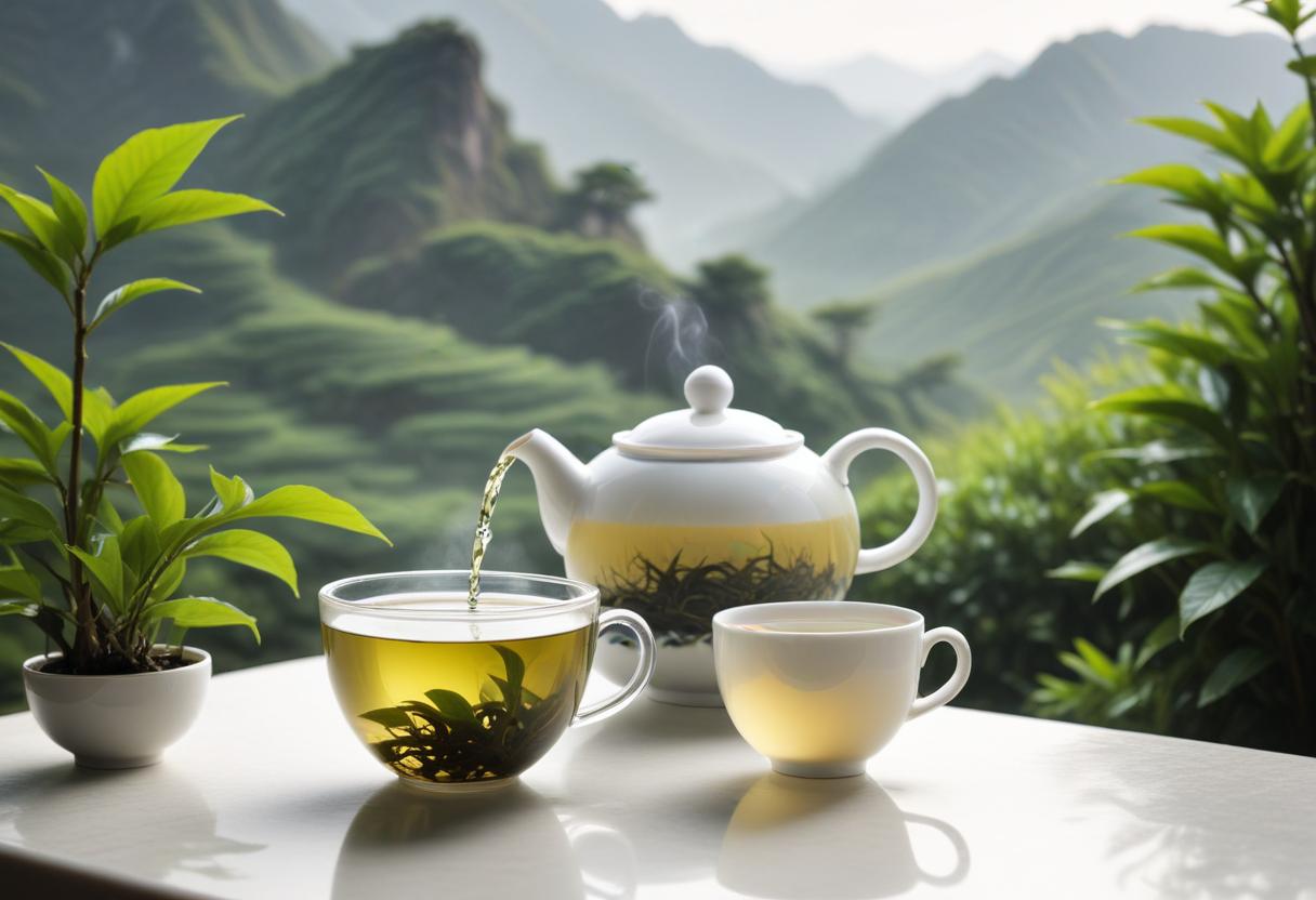 Tách trà Oolong được pha chế với lá trà xanh tươi mát, kích thích thị giác cho người yêu trà.