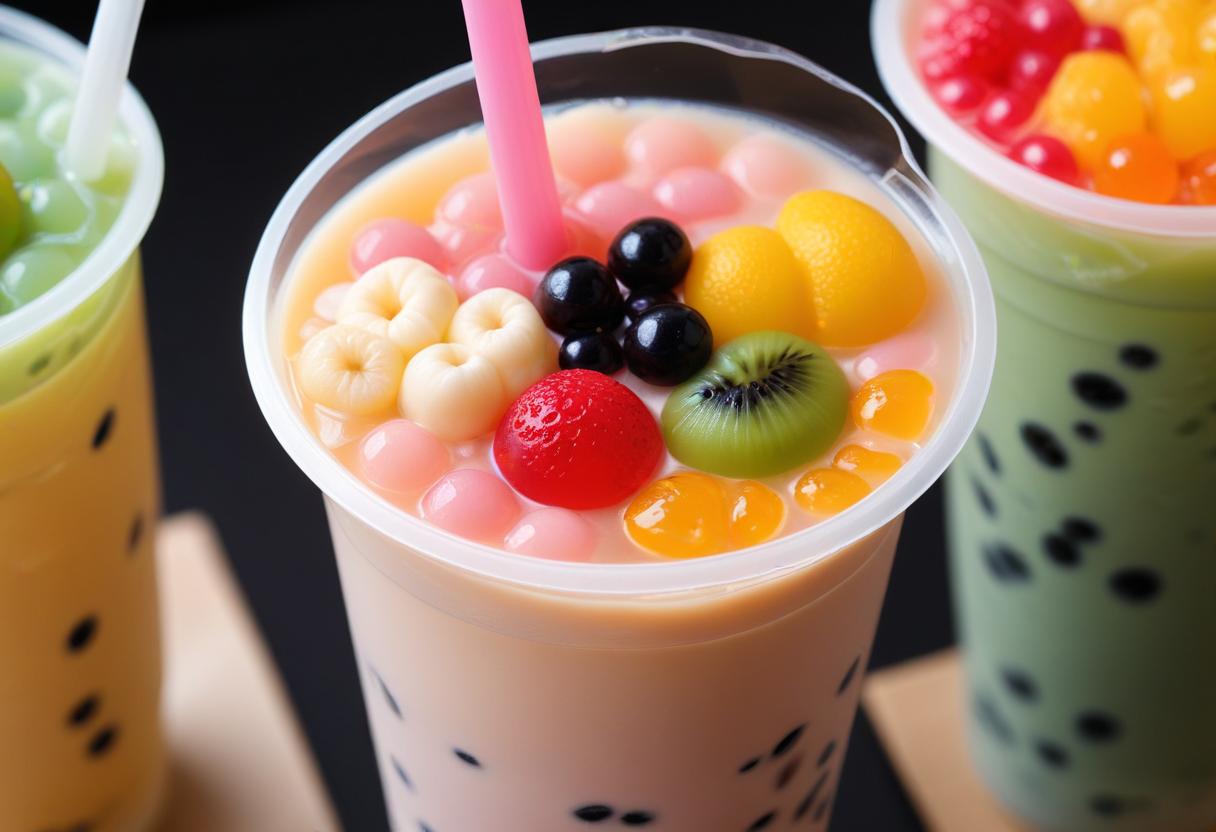 Ly trà sữa đầy màu sắc với nhiều topping hấp dẫn