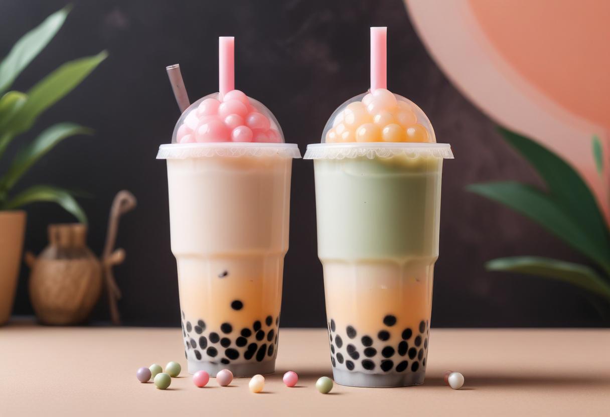 Hình ảnh ly trà sữa với trân châu homemade và bọt sữa mịn, mô tả trà sữa ngon tại nhà