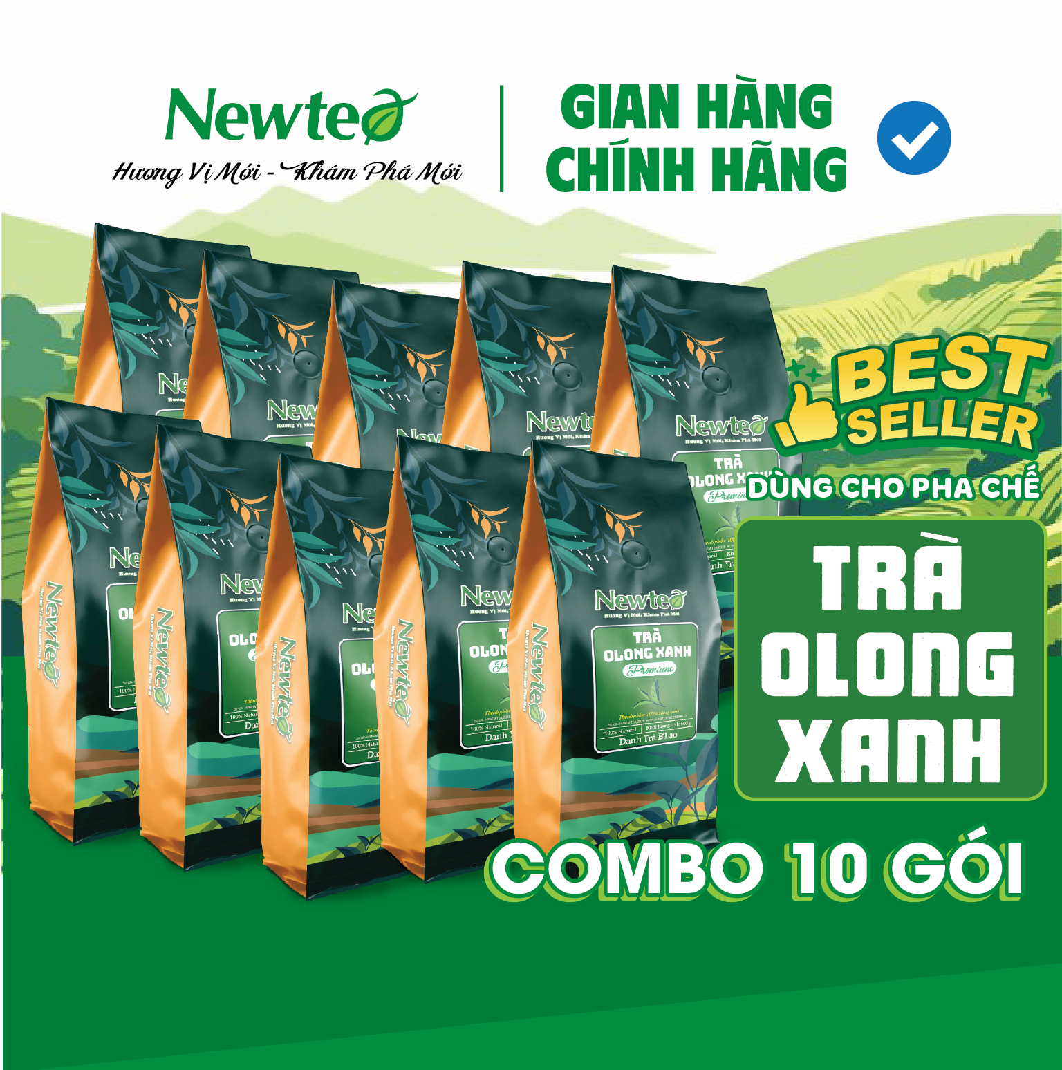 Combo 10 Gói Trà Olong Xanh Cao Cấp Newtea 5000g - Pha Olong Long Nhãn, Olong Sữa