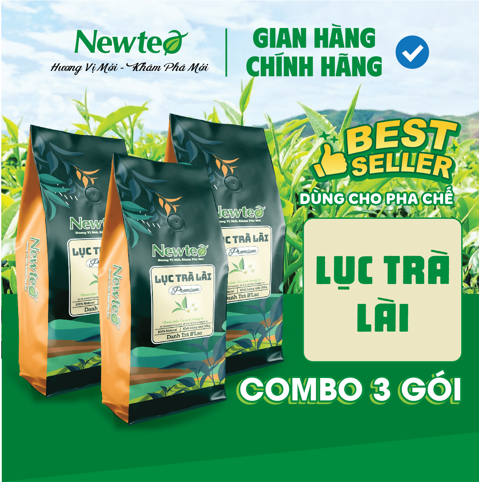 Combo 3 Gói Lục Trà Lài Cao Cấp Newtea 1500gr - Pha Trà Chanh, Lục Trà Trái Cây, Lục Trà Sữa
