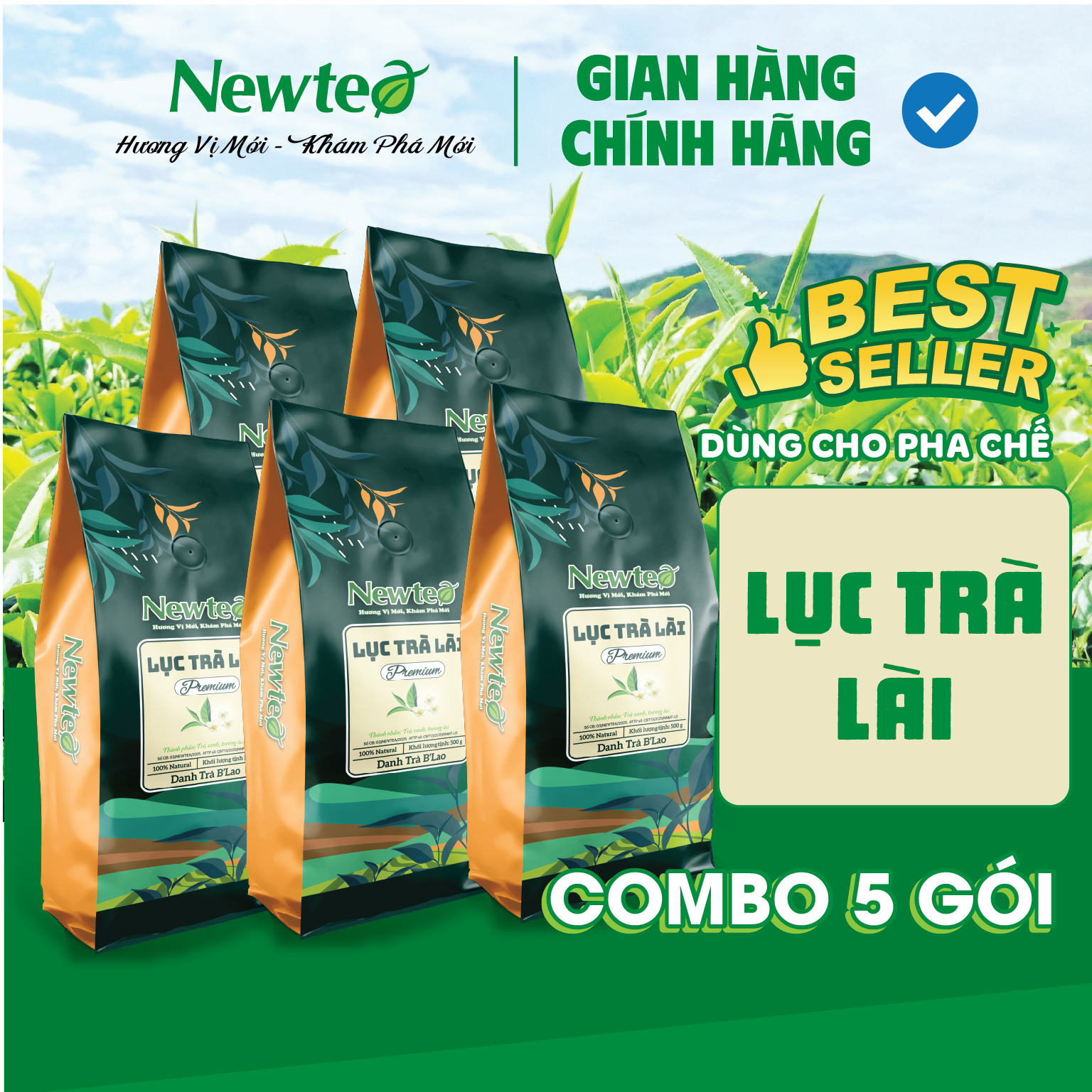 Combo 5 Gói Lục Trà Lài Cao Cấp Newtea 2500gr - Pha Trà Chanh, Lục Trà Trái Cây, Lục Trà Sữa