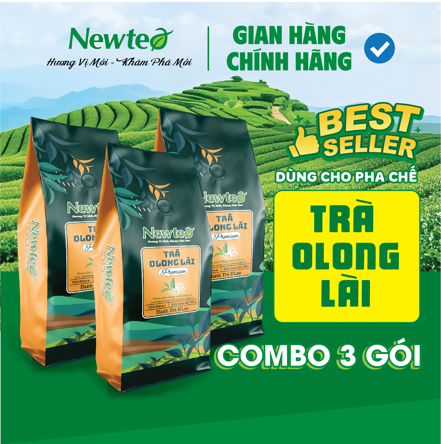 Combo 3 Gói Trà Olong Lài Cao Cấp Newtea 1500g - Pha Trà Sữa Cốm, Olong Nhài Sữa Phê La, Trà Trái Cây
