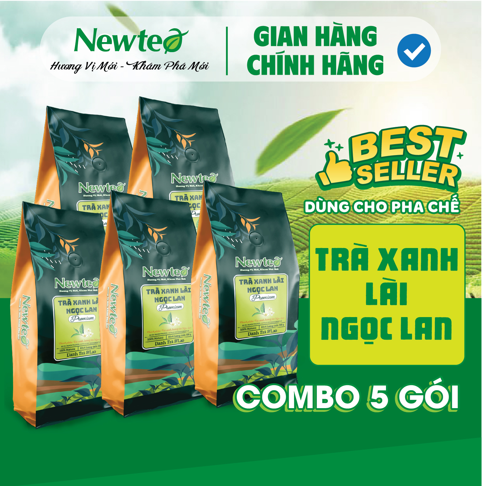 Combo 5 Gói Trà Xanh Lài Ngọc Lan Cao Cấp Newtea 2500gr - Chuyên Pha Trà Chanh, Trà Tắc