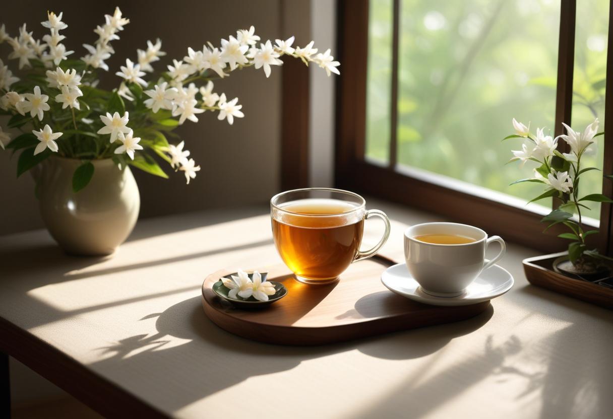 tách trà lài giữa không gian yên tĩnh