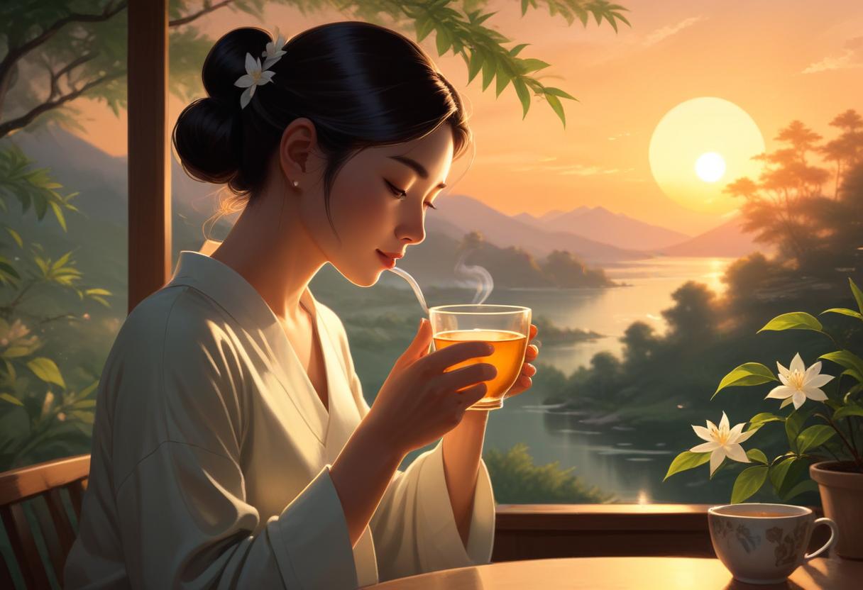 người thưởng thức trà lài trong không gian thư giãn
