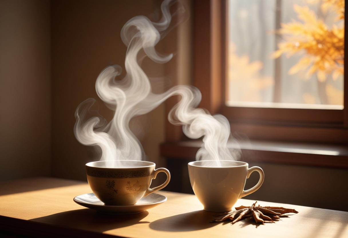 Tách trà hồng sâm ấm áp trong không gian thu Hà Nội, tạo cảm giác thư giãn và thoải mái