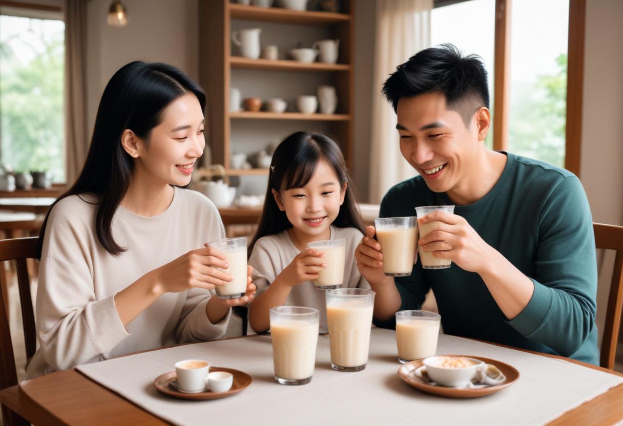 Gia đình đang cùng nhau thưởng thức trà sữa lài, mang lại không khí ấm cúng và vui vẻ.