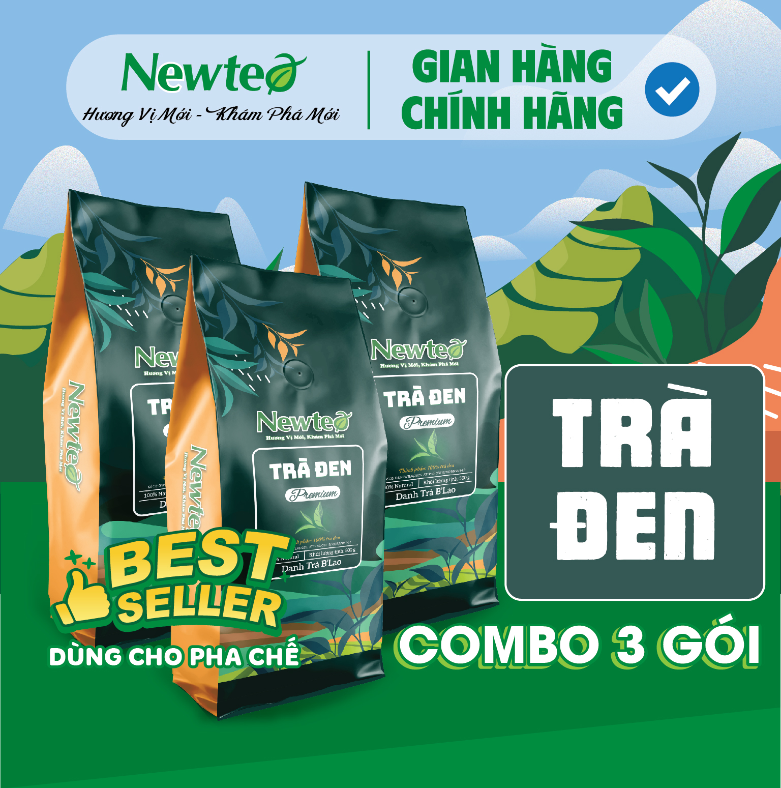 Combo 3 Gói Trà Đen Cao Cấp Newtea 1500g - Dùng Trong Pha Chế Trà Sữa Đậm Vị