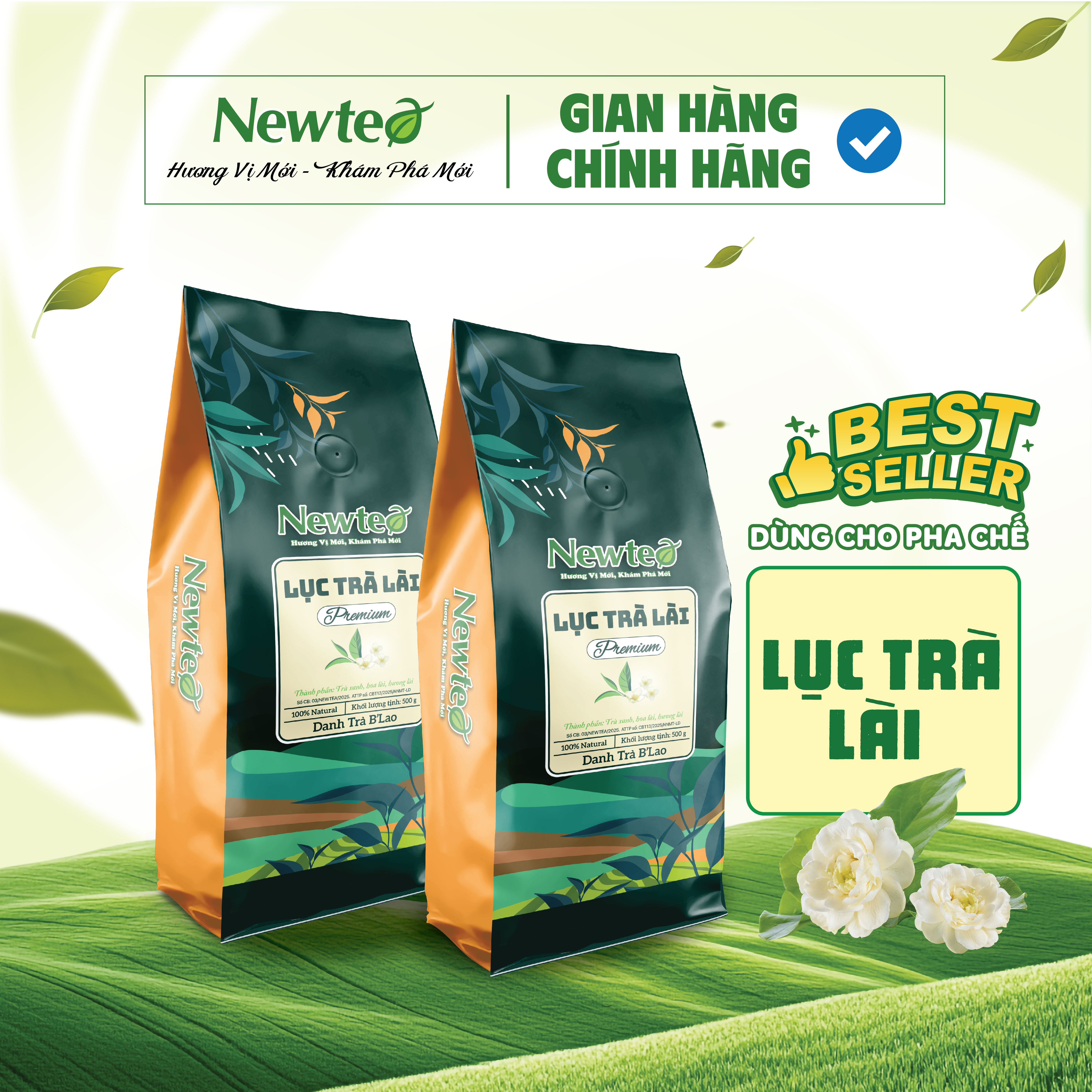 Combo 2 Gói Lục Trà Lài Cao Cấp Newtea 1000gr - Pha Trà Chanh, Lục Trà Trái Cây, Lục Trà Sữa