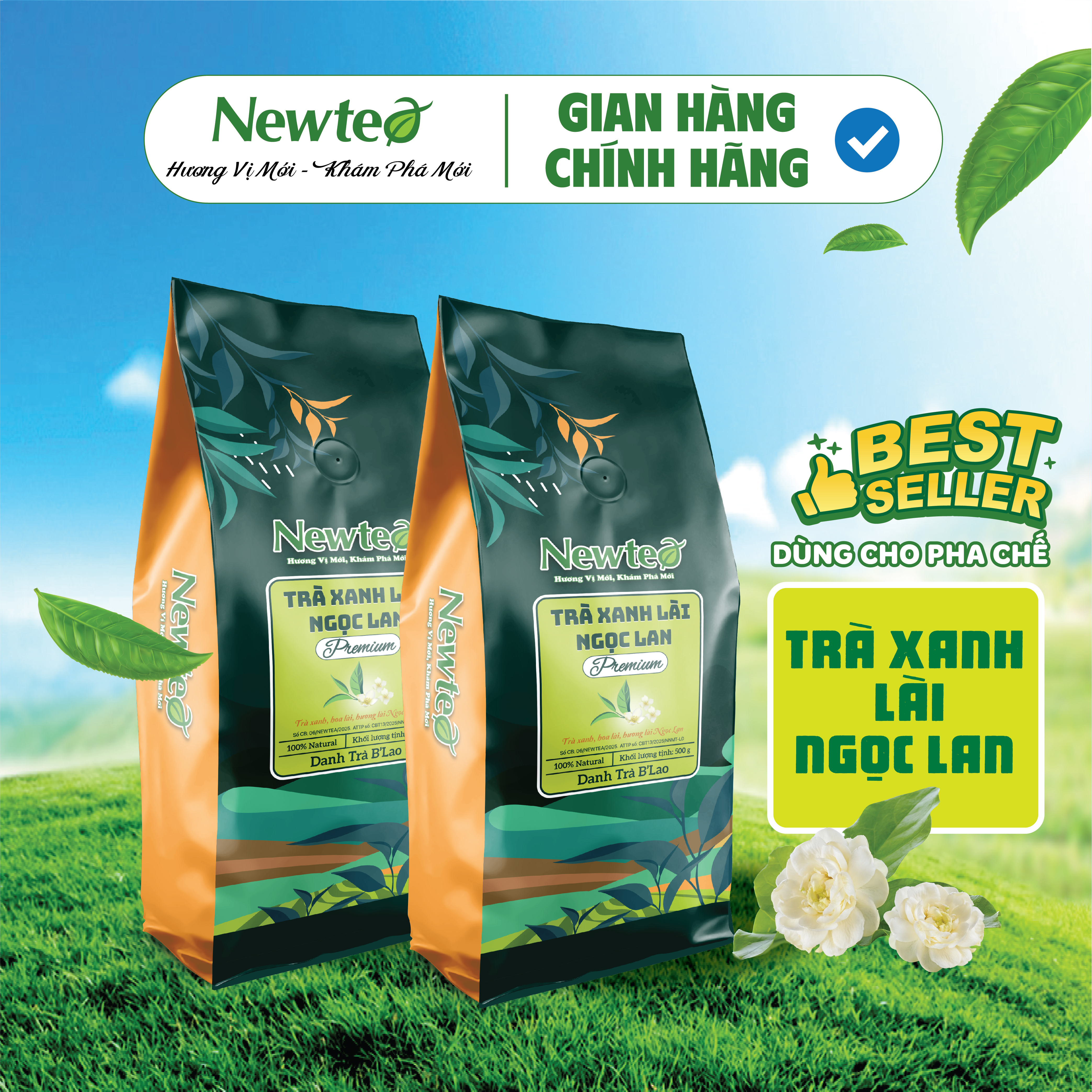 Combo 2 Gói Trà Xanh Lài Ngọc Lan Cao Cấp Newtea 1000gr - Chuyên Pha Trà Chanh, Trà Tắc