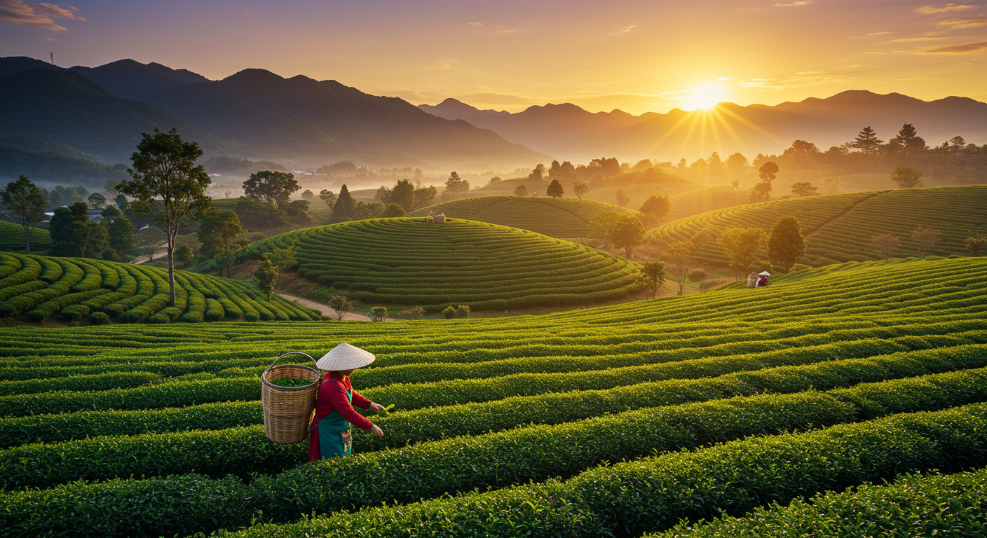 Khám phá vẻ đẹp thanh bình của những đồi trà Ô Long vào buổi sáng, nơi nghệ nhân chăm sóc từng lá trà với tình yêu và tâm huyết.