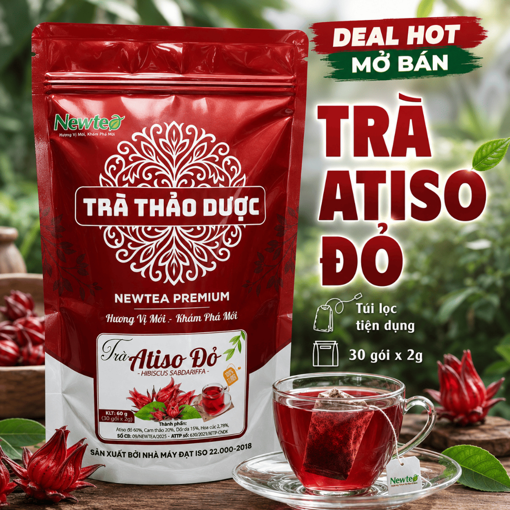 Trà Atiso Đỏ Thảo Dược Cao Cấp Newtea, Trà Túi Lọc Tiện Dụng, Gói 30 Túi Lọc x 2g